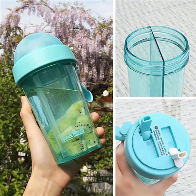 mint blue Креативные чашки для пар, 10 шт., бутылка для воды двойного назначения с соломинкой, креативные бутылки для воды BPA, фляга для подарка - Цвет: mint blue