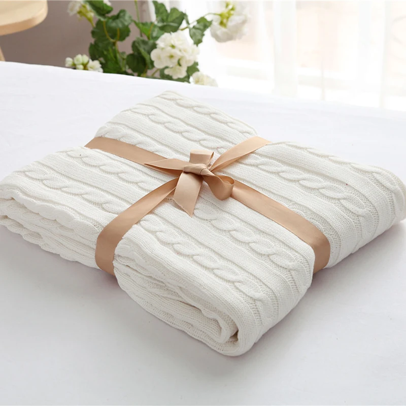 

High Quality 100% Cotton Blanket Handmade Soft Knitted Solid Color Plaid Throw Blanket on Sofa Bed Plane Warm Bedspreads Gift32