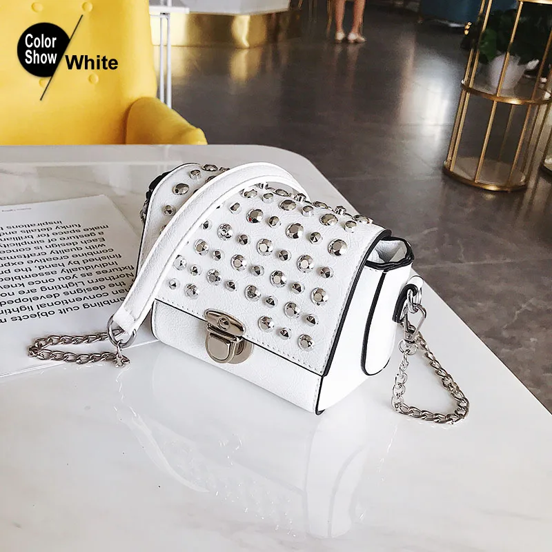 White Handbags Сумки через плечо для женщин, стильные женские сумки, дизайнерские простые, из спилка, модные, с заклепками, маленькие - Цвет: White Handbags