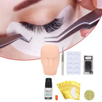 

Eyelash Grafting Tool Set False Eyelash Grafting Glue Makeup Mannequin Head Model Tweezers for Beginner Practice