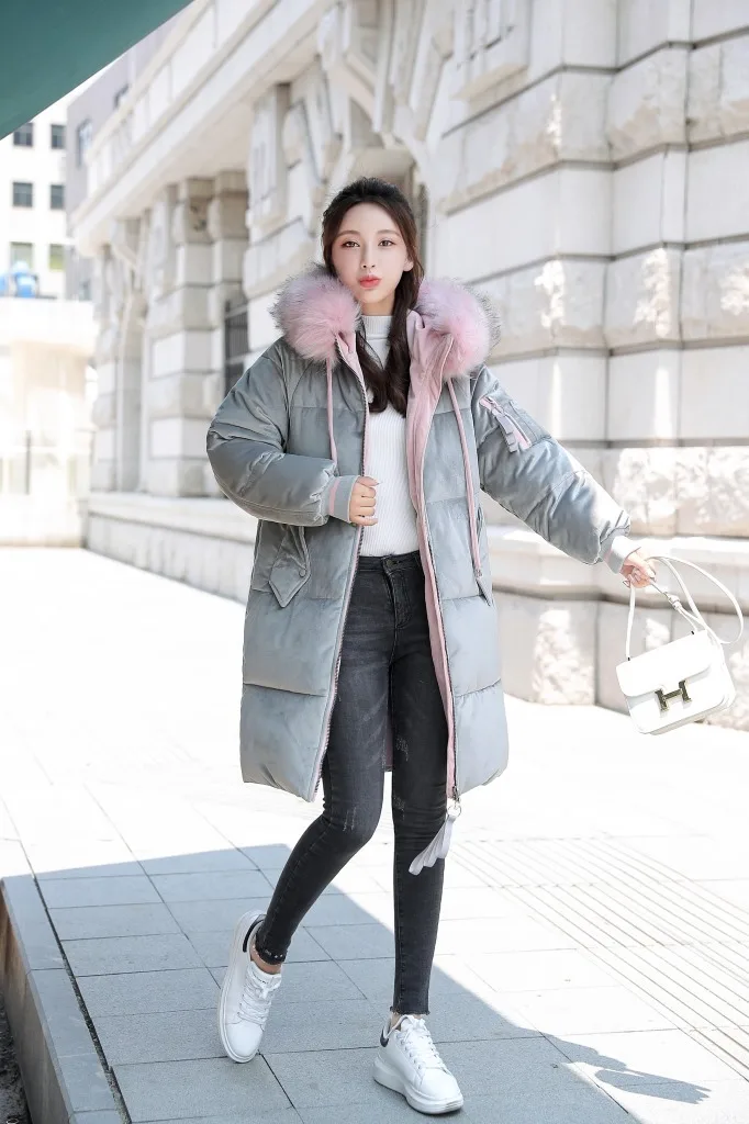 

2018 Winter New Style Long Cotton-padded Clothes Women's Fashion down Jacket Cotton-padded Clothes Coat Thick Slim Fit Hooded Go