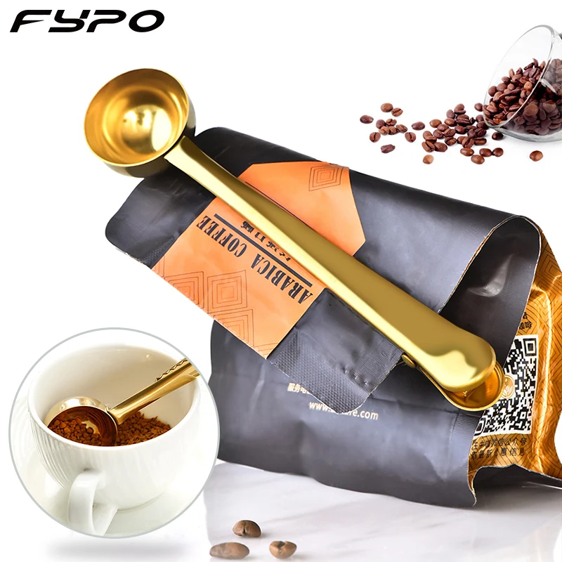 BOINN 2Pack 2 in 1 Coffee Scoop with Clip Steel Coffee Measuring Spoon with Bag Seal Clip-Rose Gold