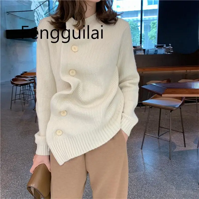 Vintage Slant Oblique Button Irregular Womens Cardigan Long Sleeve Autumn Winter Loose Sweater Cardigan Tops Trui Dames Vintage Slant Oblique Button Irregular Womens Cardigan Long Sleeve Autumn Winter Loose Sweater Cardigan Tops Trui Dames