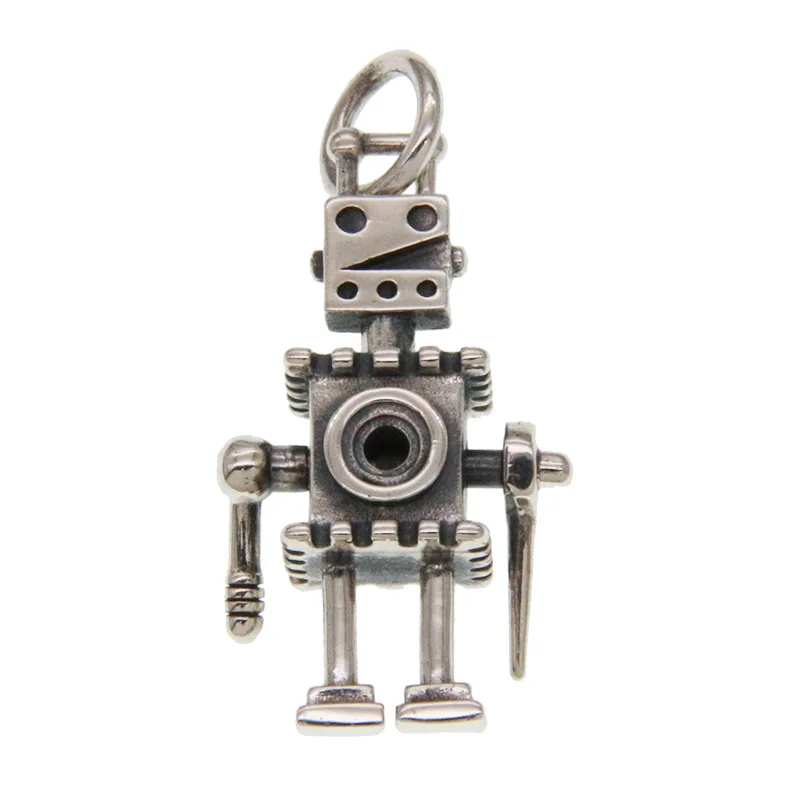 

new s925 sterling silver robot pendant female personality retro Thai silver steampunk robot pendant
