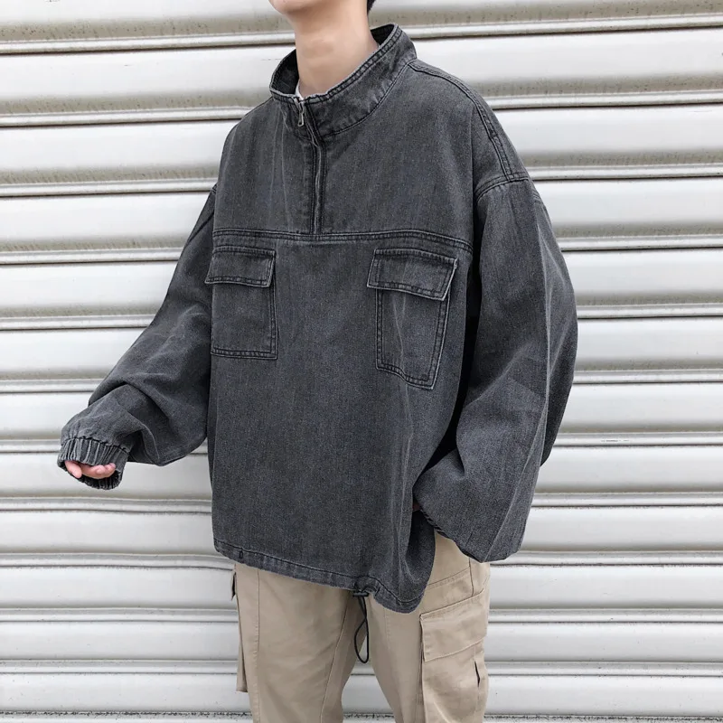 

Pullover Denim Jacket Men Fashion Retro Casual Loose Denim Jackets Coat Mens Streetwear Wild Hip Hop Bomber Jacket Men M-2XL