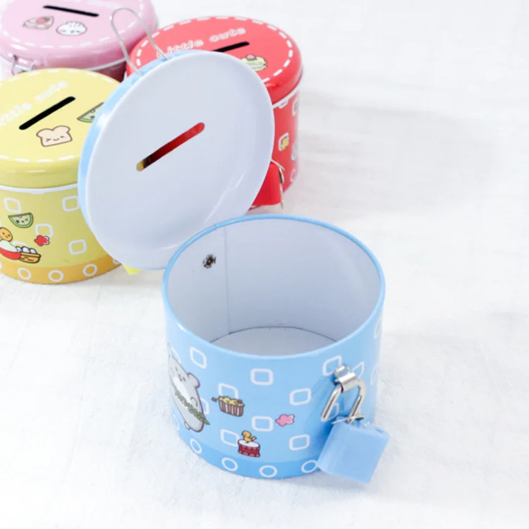 Mini Circle Cartoon Money Box Creative Korean Version Tinplate Money Box Kindergarten Children Holiday Gifts Iron Box