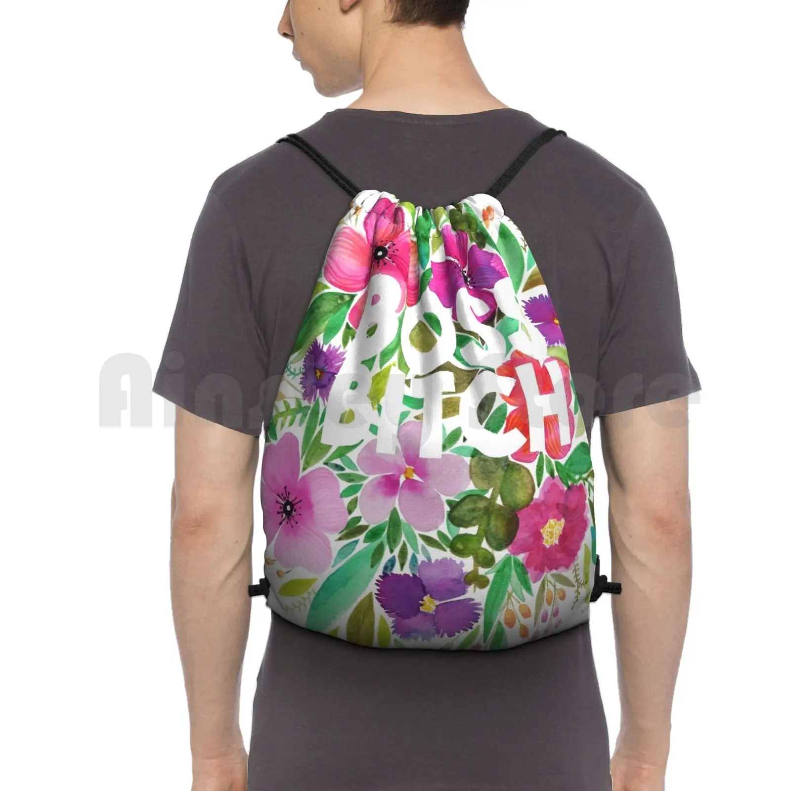 

Vibrant Floral Watercolor Backpack Drawstring Bags Gym Bag Waterproof Watercolor Hipster Cool Artsy Home Womens Girls