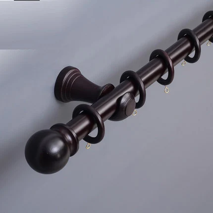 Single rod Твердый деревянный карниз для шторы деревянный Римский полюс двойной толстый Европейский бесшумный занавес трек верхний потолок и боковая установка стены - Цвет: Single rod