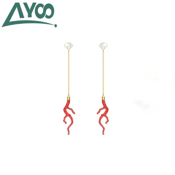 

AYOO high quality SWA1: 1 2020 new personality charming marine series red coral earrings ear line female give girlfriend gift