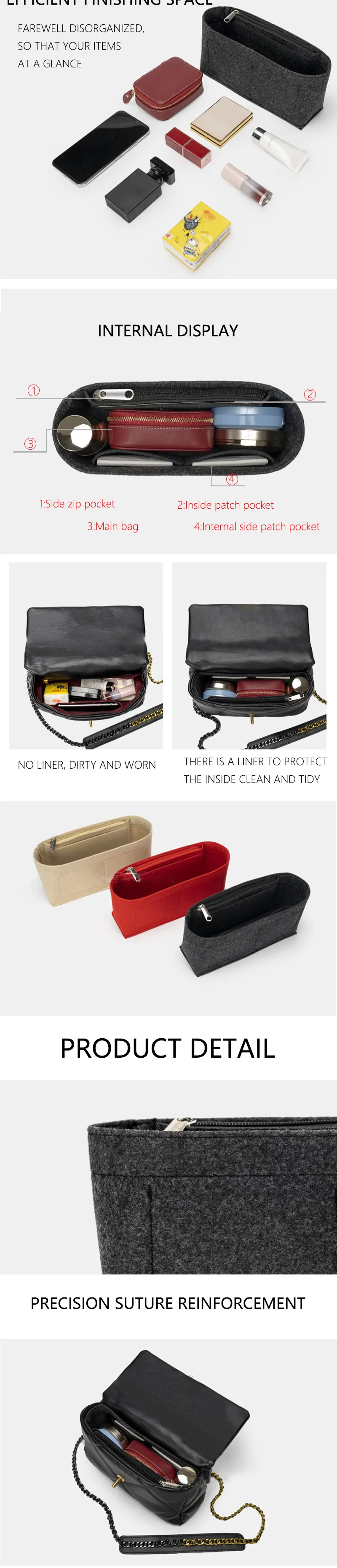 BAMADER Insert Handbag Women Makeup Organiser Felt Insert Bag liner Travel Organizer Portable Cosmetic Bag Shaper For Neonoe BAMADER Insert Handbag Women Makeup Organiser Felt Insert Bag liner Travel Organizer Portable Cosmetic Bag Shaper For Neonoe