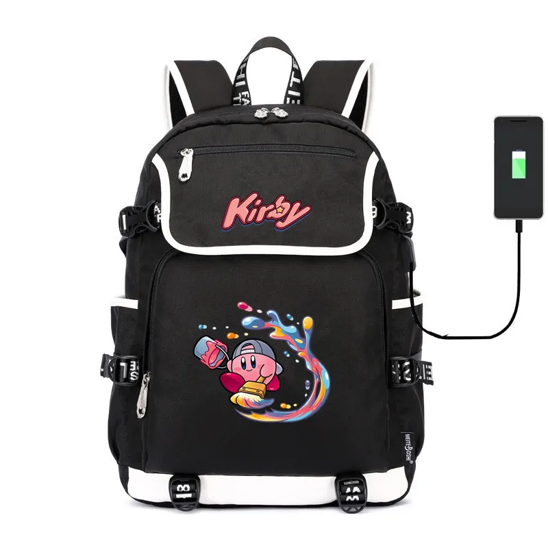 Симпатичная детская школьная сумка с принтом Kirby через плечо usb зарядкой холщовый
