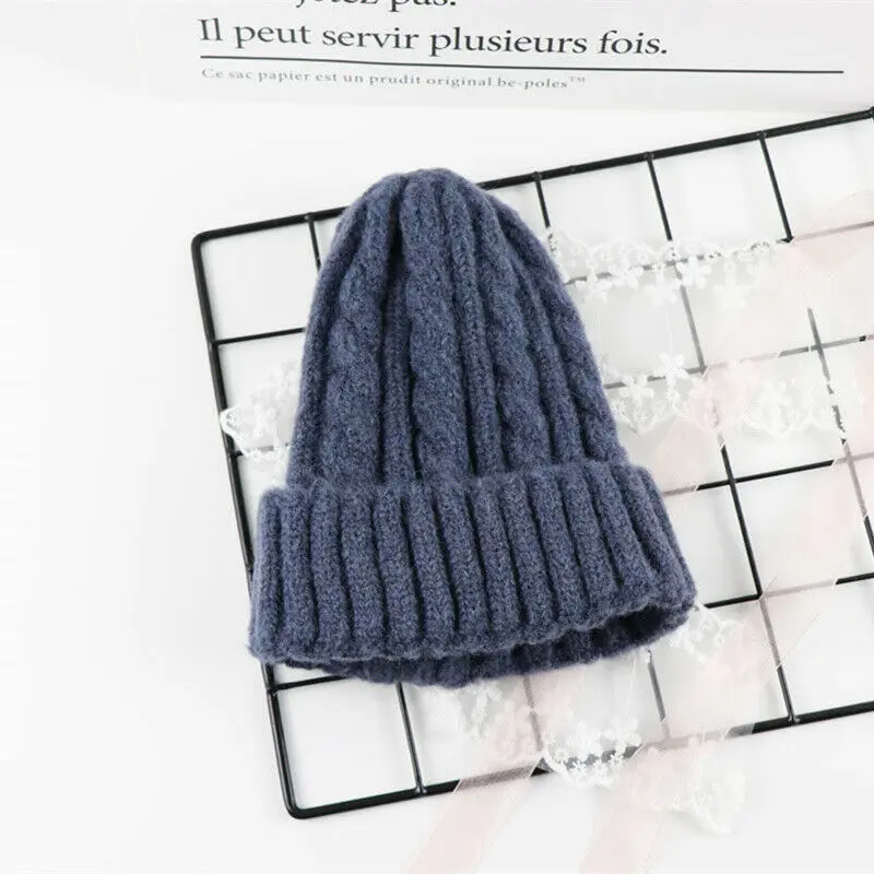 Beanies/зимняя детская шапка с помпоном; вязаная Милая шапочка для девочек и мальчиков; повседневные однотонные детские шапки для девочек