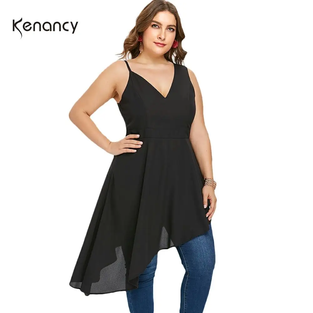 Kenancy летнее платье туника с глубоким вырезом V образным лямкой на шее без рукавов