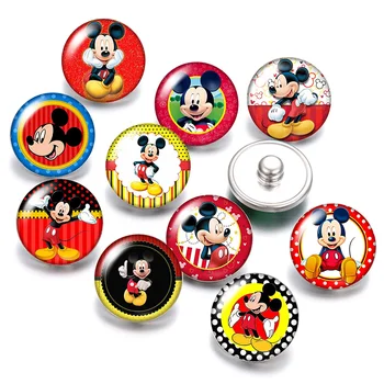 

DB0472 New Lovely Micky 10pcs mixed Round 18mm photo glass cabochon snap buttons for snap jewelry wholesale