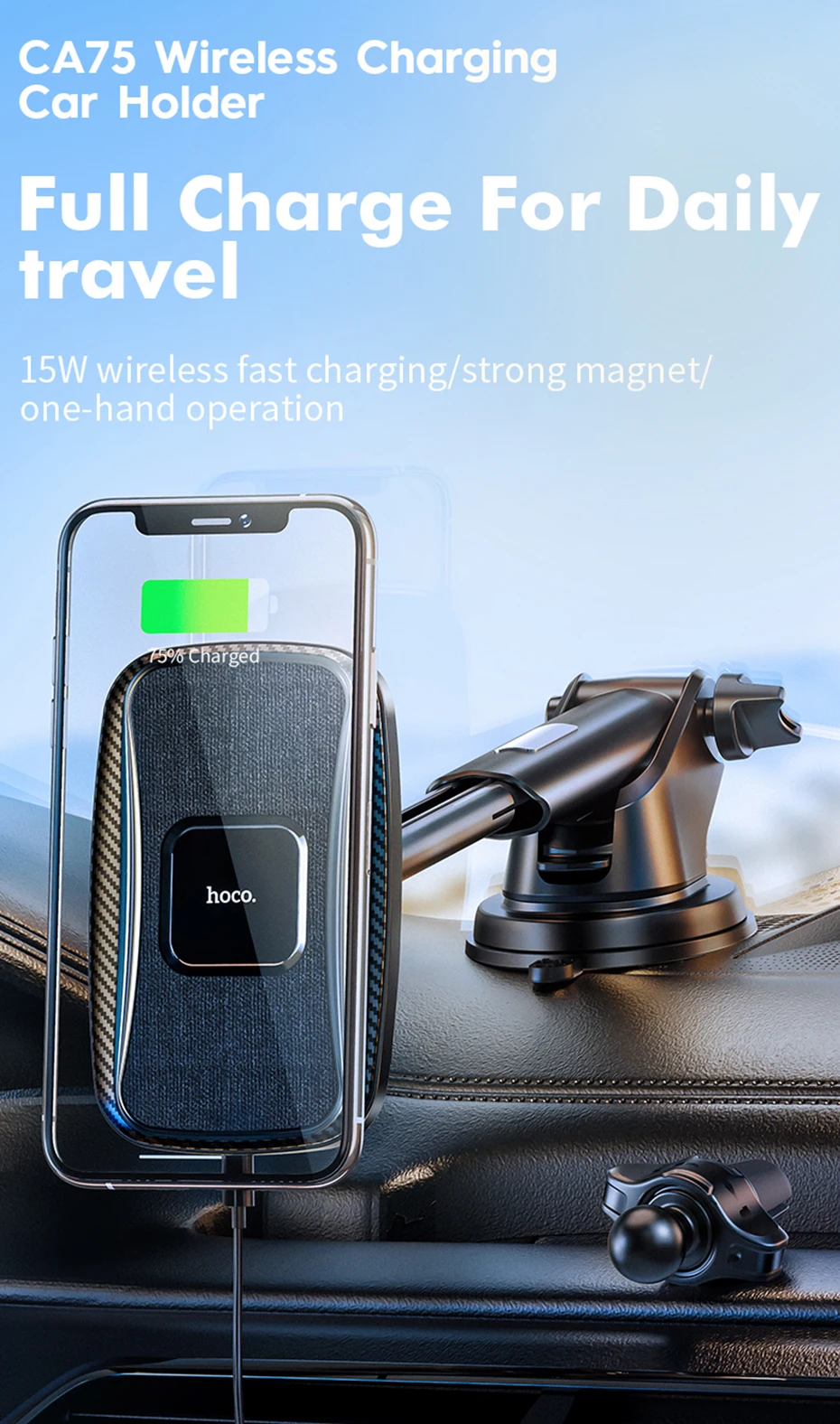 HOCO Qi Wireless Car Charger 15W Fast Charging Stand