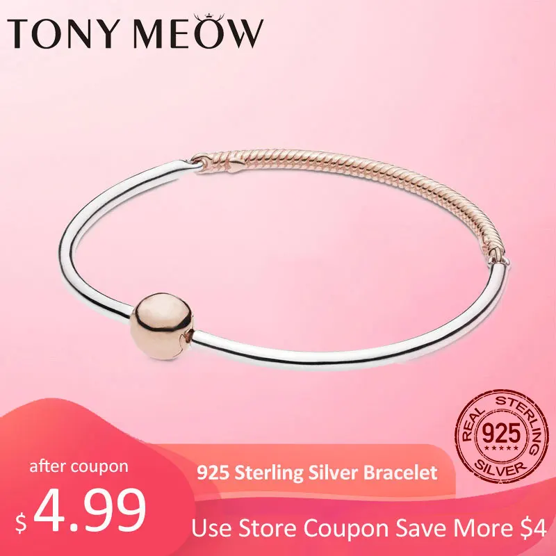 

Pulseira 925 Sterling Silver Moments Three-Link Bangle Charm Beads fit Pandora Moments Three-Link Bracelet Snake Chain Jewelry
