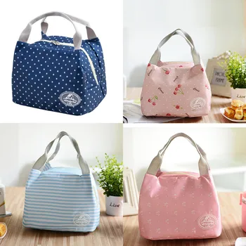 

Portable Lunch Bag Insulated Cold Canvas Stripe Picnic Carry Case Thermal Bag for Kids Women Girls Ladies Man