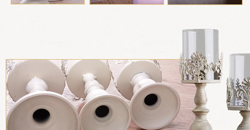 Vintage Valentine's Day Home Decor Romantic Wedding Decoration White Candle Holders Tall Glass Candlesticks Metal Crafts 1pcs