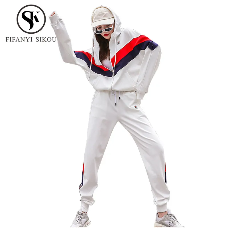 

2019 New Autumn Fashion Two piece set Streetwear Tracksuit Women Long sleeve Zipper Jakcet and Trousers Casual 2 piece set women