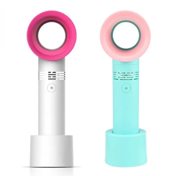 

HOT-2 Pcs Usb Handheld Mini Cooler Leafless Fan Rechargeable Portable Leafless Fan White & Light Blue