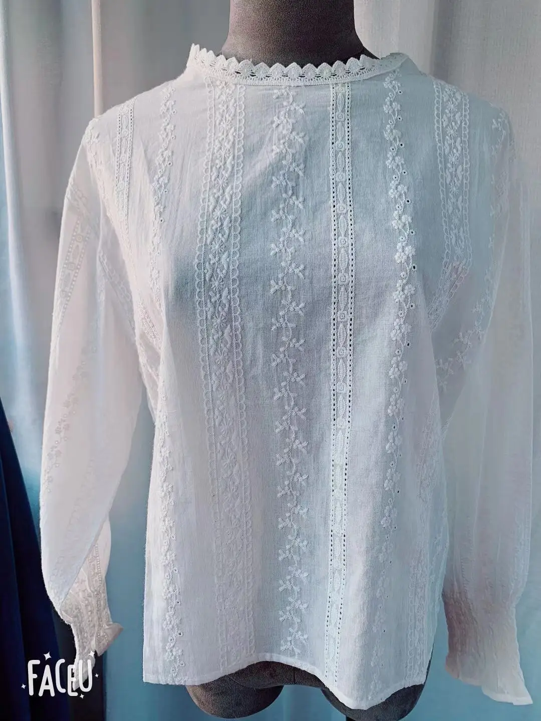 Женская кружевная рубашка с вышивкой повседневные белые топы длинным рукавом