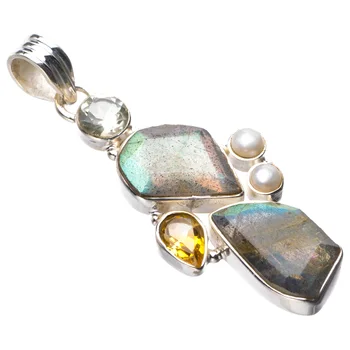 

StarGems Natural Blue Fire Labradorite Handmade 925 Sterling Silver Pendant 2" D9466