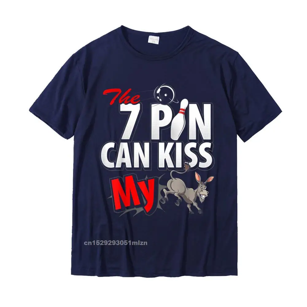 CasualGeek Short Sleeve T Shirt Father Day On Sale O Neck Pure Cotton Tee-Shirts Youth T-shirts Cool  Drop Shipping Seven 7 Pin Can Kiss My Funny 10 Pin Bowling Mens Womens T-Shirt__4651 navy