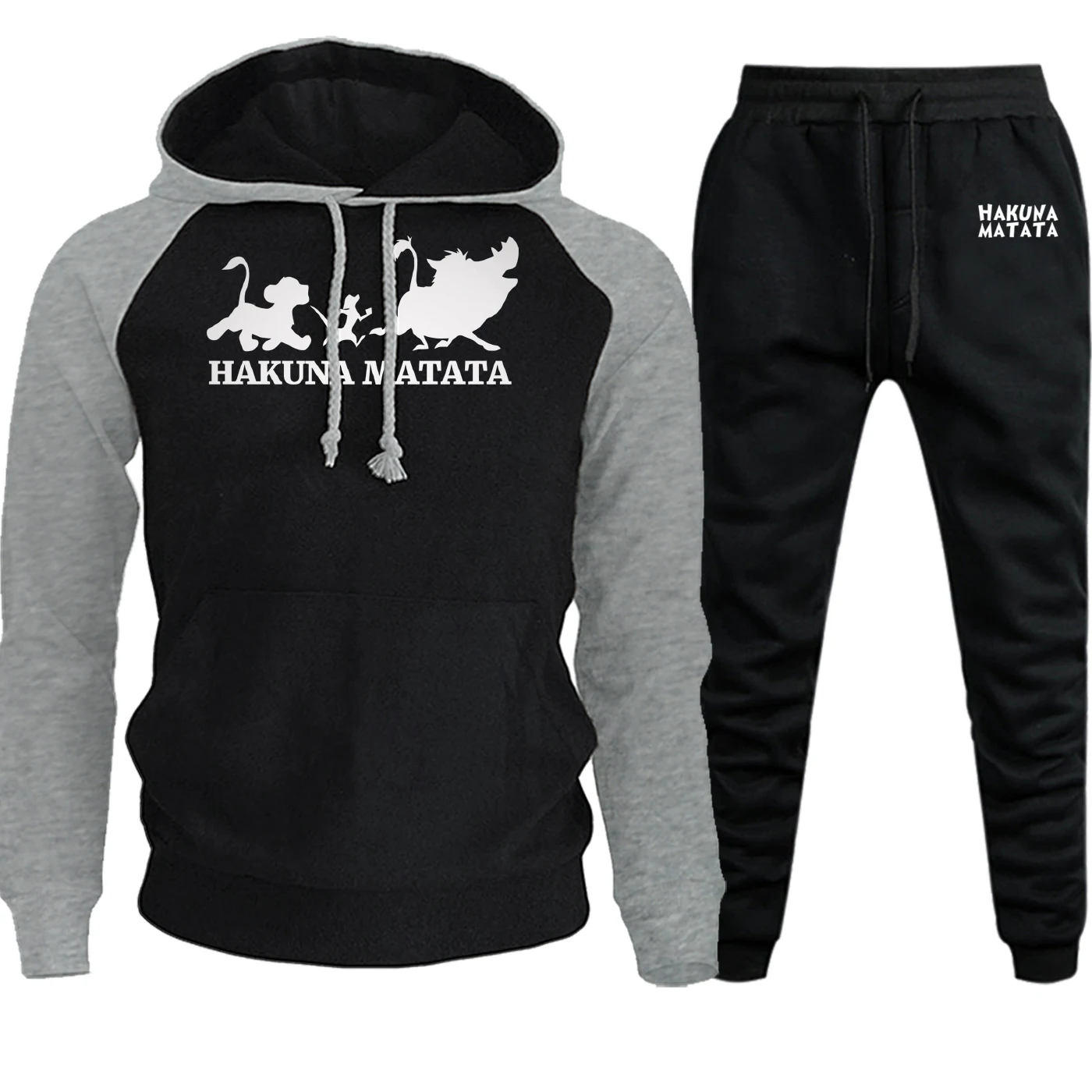 The Lion King Streetwear Cartoon Mens Raglan Hoodies Autumn Wianter New Suit Casual Pullover Fleece Hoody+Pants 2 Piece Set
