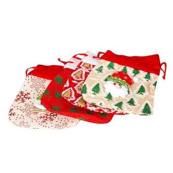 

1PC Christmas Bag Cartoon Santa Snowman Elk Bear Candy Snack Sack with Drawstring Gift Wrapping Bag for Birthday Holiday Party