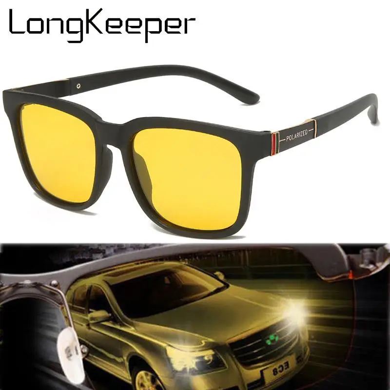 

LongKeeper Night Vision Sunglasses Men Women Tr90 Frame Polarized Sun Glasses Driver Square Goggles Oculos Gafas de sol UV400