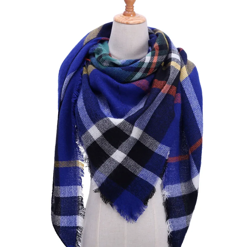 Вязанный весенний зимний женский шарф, клетчатый теплый кашемировый шарф, шали, роскошная брендовая бандана, женская накидка - Цвет: H