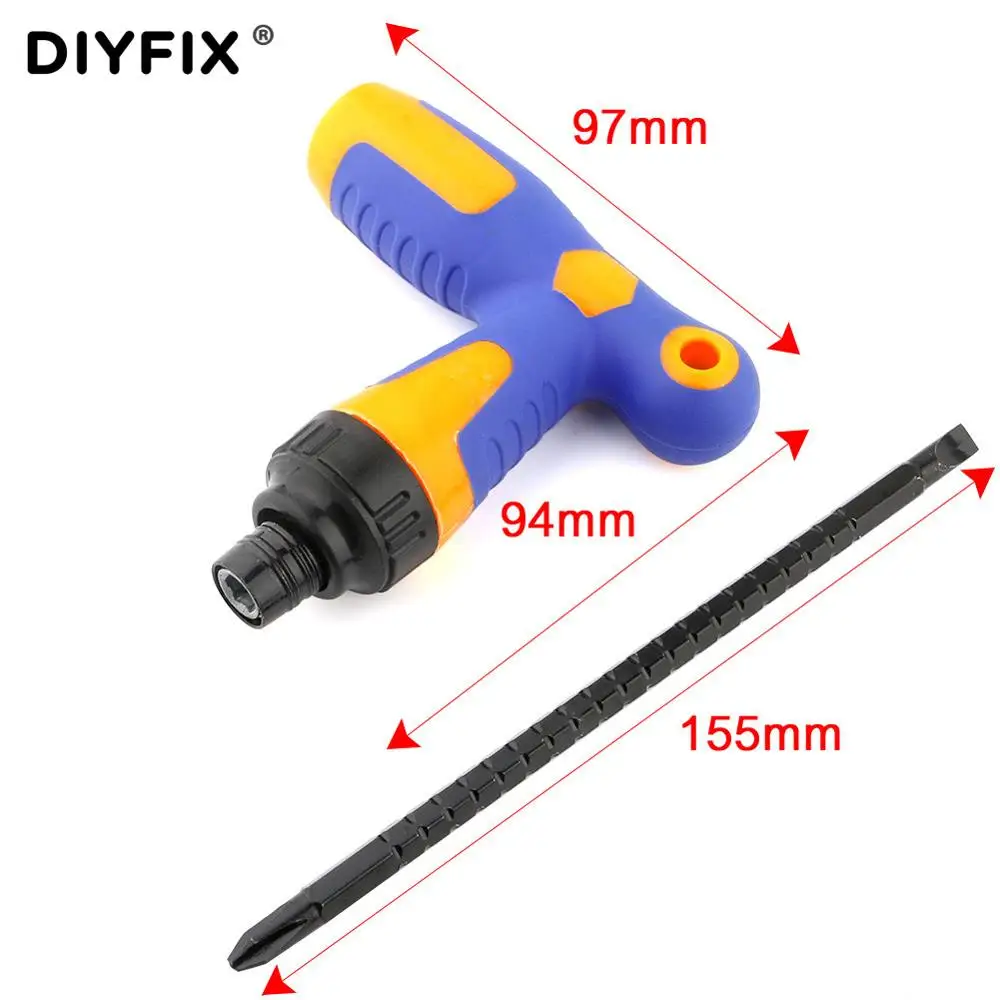 DIYFIX Регулируемая трещотка отвертка Т-типа двойной конец щелевые Phillips съемный магнитный разбор и ремонт DIY ручной инструмент