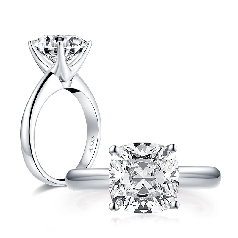 Skup AINUOSHI 925 srebro 3.0ct poduszka Cut Solitaire pierścionek zaręczynowy symulowane diamentowe srebro obrączki biżuteria