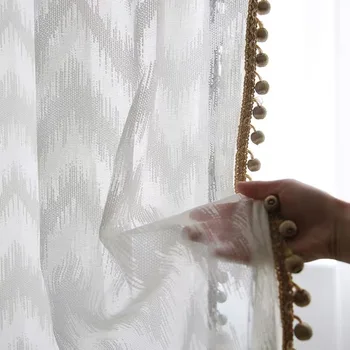 

Luxury Wave Style Window Tulle Curtain Pure White Villa Decoration Light Transmission Curtains For Bedroom Living Room AG427#4