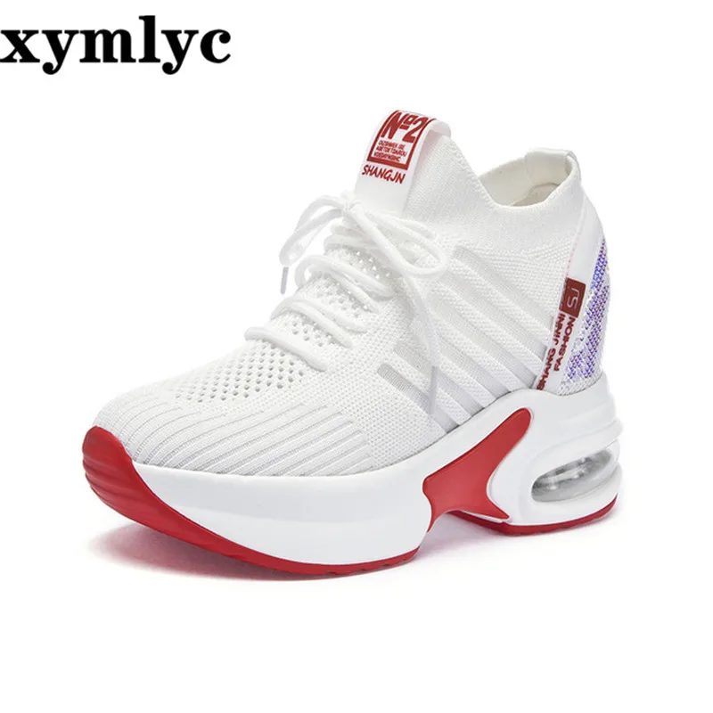 Fashion Spring Women Bling Shoes Mesh Wedge Sneakers Summer Breathable Casual Shoes Woman Round head casual shoes
