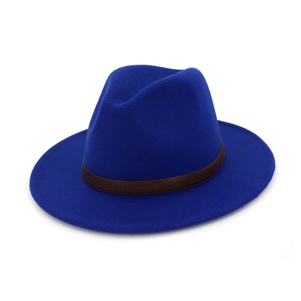 Модная женская мужская шерстяная шляпа Fedora с кожаная лента джентльмен Элегантная Дамская шапка на осень зиму
