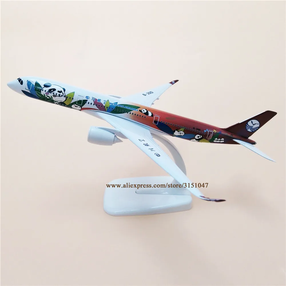 20 см авиакомпания SiChuan Airlines A350 Airbus 350 модель самолета с мультяшной пандой из сплава металла литая под давлением модель самолета подарок