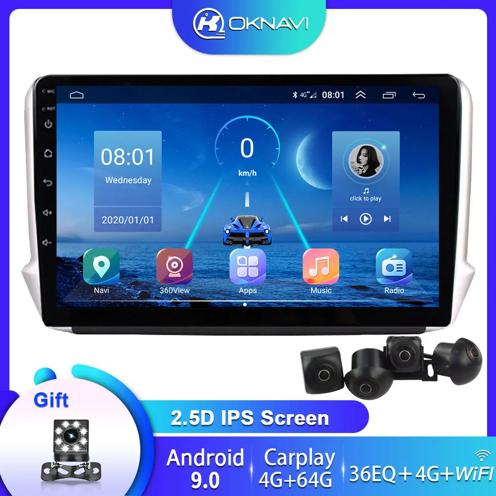 

2 Din 10'' Android 9.0 Car Multimedia Video Palyer For Peugeot 2008 208 2013-2018 Car Navigation GPS 360 Camera BT Radio No DVD