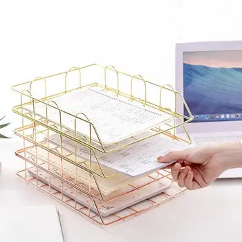

Gold Metal File Storage Basket 1/4 Layers A4 Document Tray Paper Storage Tray Paper Organizer Desk Paper Tray for Layer Storage