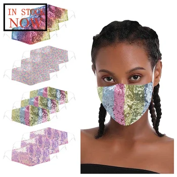 

3PCS Adult Women Paillette Adjustable Washable Safet Protect Haze Mask Unisex Reusable face shield Masque Face Mask Mascarillas