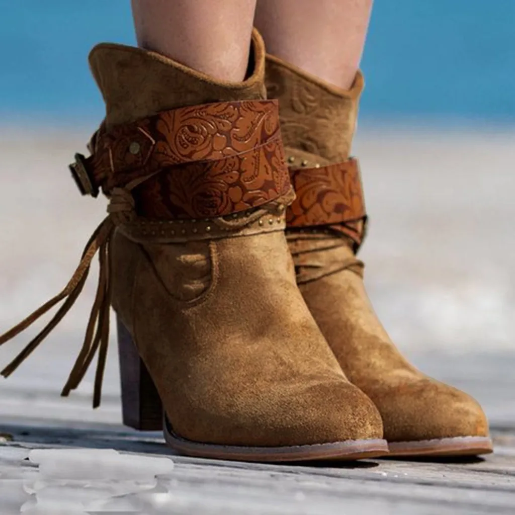 

Embroidery fringed boots 2019 retro women winter boots warm pointed suede boots women shoes hot autumn and winter shoes