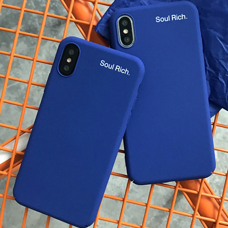 

Simple Letter Scrub Blue Phone Case for iPhone 6 6s 7 8 Plus X Xs XR Xs Max Hard PC Back Cover
