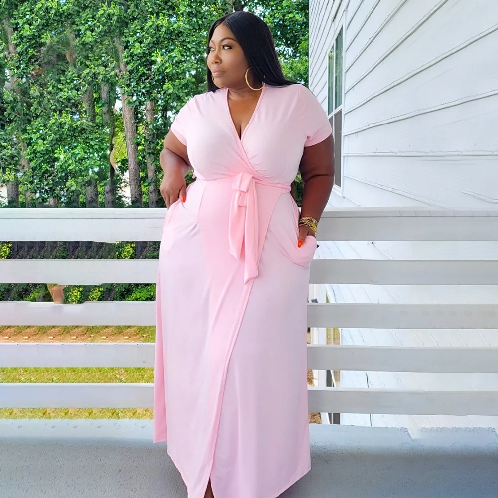 Women Solid Color Loose Large Size High Stretch Dress Robes Short Sleeve Summer Long Dress Vestidos Club Party Africaine Clothes