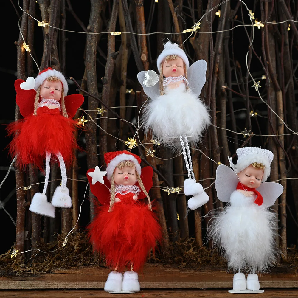 

Hot New Christmas Decoration Angel Feather Christmas Tree Pendant Plush Wings Little Girl Pendant Toy Doll
