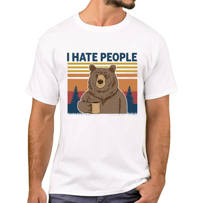 TEEHUB T-shirt à manches courtes pour homme, imprimé rétro, motif « Ours qui déteste les gens »_voghion.com