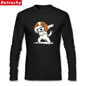 

Casual Dabbing Cavalier King Charles Spaniel T Shirts Men's Long Sleeve Pure Cotton Round Neck Clothes For Male