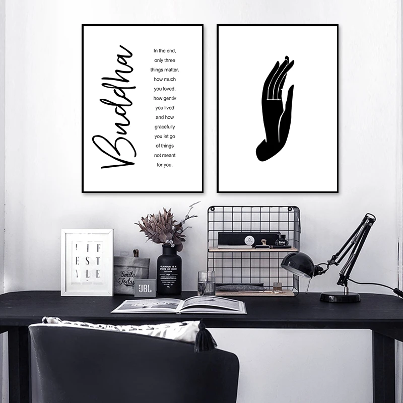 

Buddha Mudra Hand Gesture Black and White Wall Art Canvas Painting POP Picture Posters Prints Gallery Living Room Home Decor