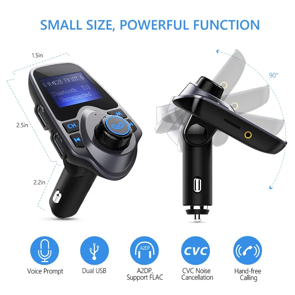 VicTsing FM Transmitter MP3 Player Car Bluetooth Handsfree Car Kit MP3 Car Radio Audio Adapter with Dual USB 2.1A USB Charger    (15)