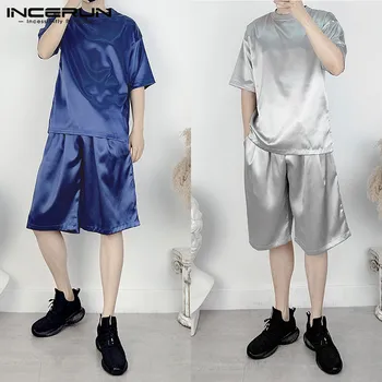

INCERUN Men Casual Sets 2020 Loose Short Sleeve O Neck Tops Shorts Men Suits Workout Solid Color Summer Streetwear 2 Pieces Sets