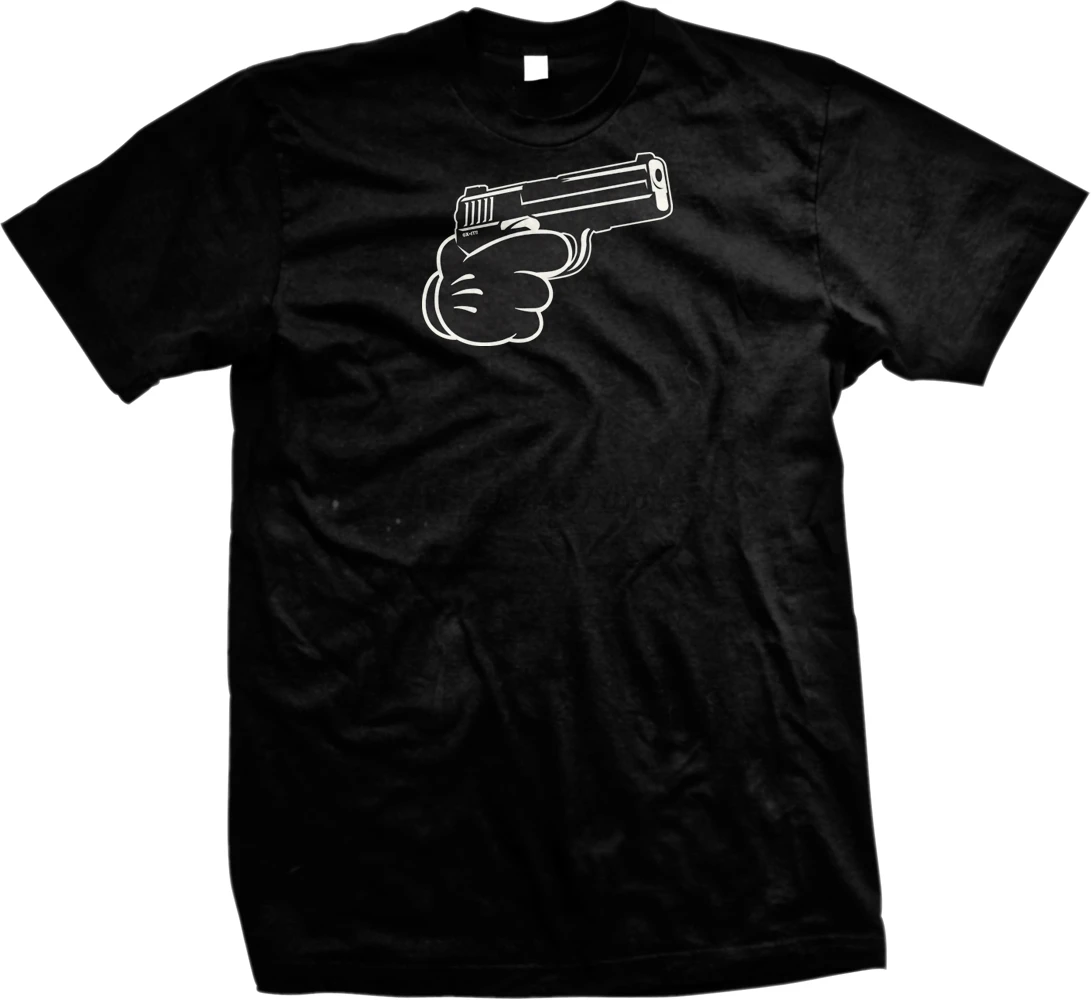 Cartoon Hand Pistol Gun Gangster Violence Hip Hop Funny Mens T-shirt |